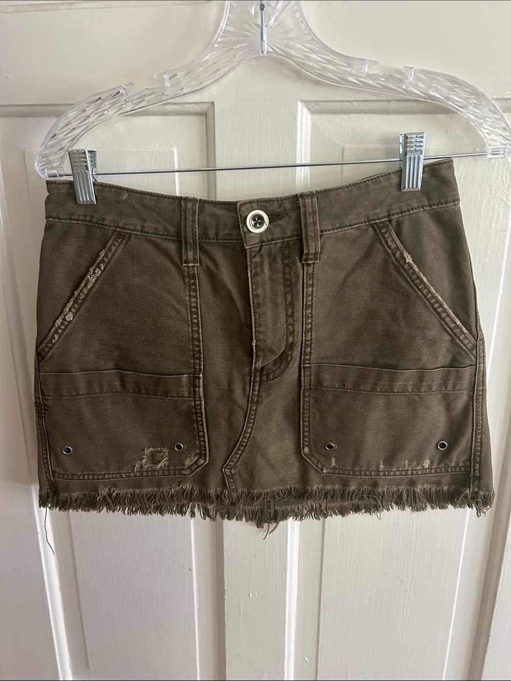 Free People Olive Frayed-Hem Mini Skirt size 26
